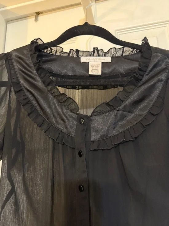 Charlotte Russe Black Sheer Ruffle-Trim Blouse - Picture 3 of 6